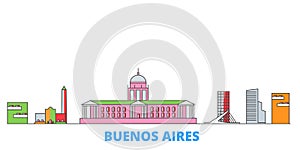Argentina, Buenos Aires City line cityscape, flat vector. Travel city landmark, oultine illustration, line world icons