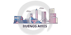 Argentina, Buenos Aires City tourism landmarks, vector city travel illustration