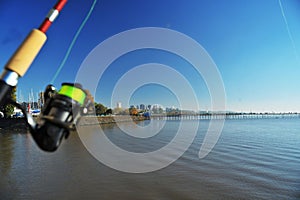 Argentina Buenos Aires Darcena with Rio de la Plata fishing rod