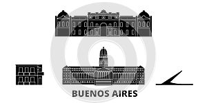 Argentina, Buenos Aires flat travel skyline set. Argentina, Buenos Aires black city vector illustration, symbol, travel