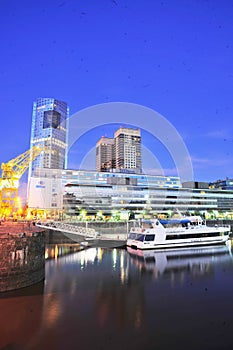 Argentina, Buenos Aires, modern city of Puerto Madero with skyscrapers, offices and luxury hotel