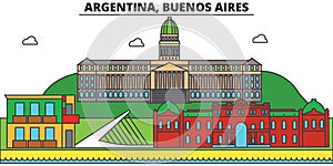 Argentina, Buenos Aires outline city skyline, linear illustration