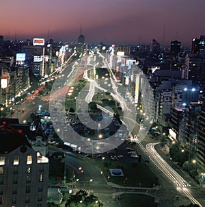 ARGENTINA BUENOS AIRES PANORAMIC VIUX 9 JULY AVENUE at night obelisk