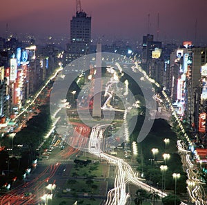 ARGENTINA BUENOS AIRES PANORAMIC VIUX 9 JULY AVENUE at night obelisk
