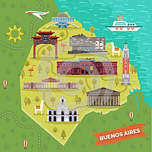 Argentina capital Buenos Aires map with landmarks photo