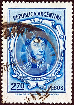 ARGENTINA - CIRCA 1970: A stamp printed in Argentina shows General Jose de San Martin, circa 1970.