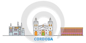 Argentina, Cordoba line cityscape, flat vector. Travel city landmark, oultine illustration, line world icons