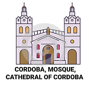 Argentina, Cordoba, Mosque, Cathedral Of Cordoba travel landmark vector illustration