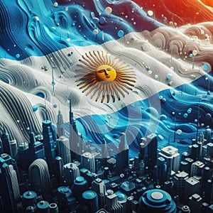 Argentina flag in abstract 3d digital art form