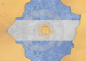 Argentina flag abstract in facade structure big damaged hole photo