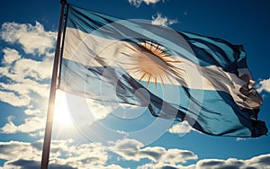 Argentina flag flying on the blue sky