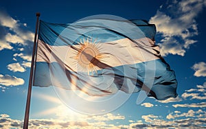 Argentina flag flying on the blue sky