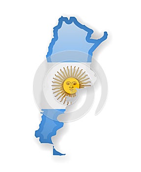 Argentina flag and outline of the country on a white background