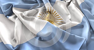 Argentina Flag Ruffled Beautifully Waving Macro Close-Up Shot