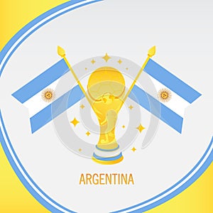 Argentina Gold Football Trophy / Cup and Flag