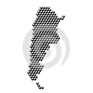 Argentina map from 3D black cubes isometric abstract concept, square pattern, angular geometric shape. Vector illustration
