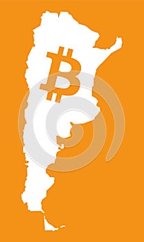 Argentina map with bitcoin symbol illustration