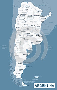 Argentina Map. Detailed Vector Illustration of Argentinean Map