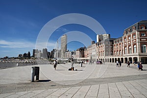 ARGENTINA-MAR DEL PLATA Jtourist city of modern buildings with the beach with tourists and the Atlantic Ocean