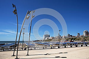 ARGENTINA-MAR DEL PLATA tourist city of modern buildings with the beach with tourists and the Atlantic Ocean