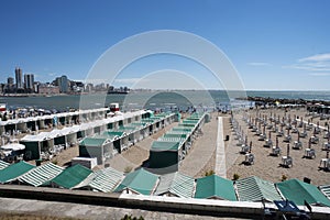 ARGENTINA-MAR DEL PLATA tourist city of modern buildings with the beach with tourists and the Atlantic Ocean