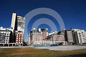 ARGENTINA-MAR DEL PLATA tourist city of modern buildings with the beach with tourists and the Atlantic Ocean