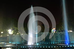 Argentina Mendoza water fountain in the Plaza de la Independencia at night illuminated with dancing waters with great color