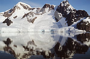 Argentina panoramic view of Antarctica with ocean with ice and snow reflection