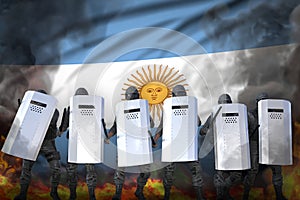 Argentina protest stopping concept, police swat protecting government against revolt - military 3D Illustration on flag background