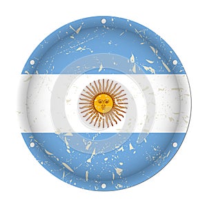Argentina - round metal scratched flag with holes