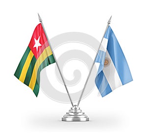 Argentina and Togo table flags isolated on white 3D rendering