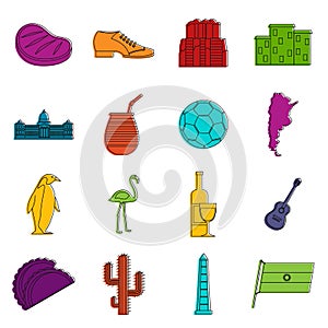 Argentina travel items icons doodle set