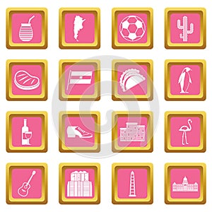 Argentina travel items icons pink