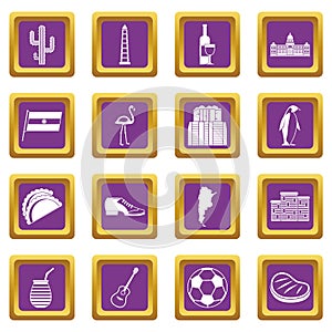 Argentina travel items icons set purple