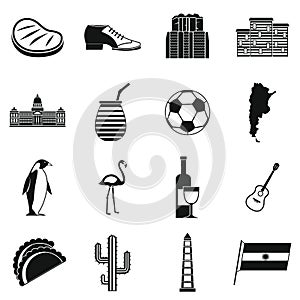 Argentina travel items icons set, simple style