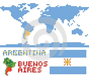 Argentina on world map, border shape flag and