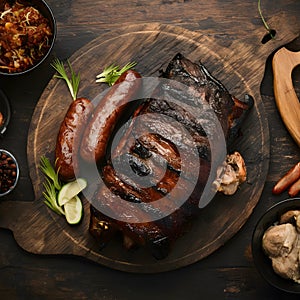 Argentine barbecue traditional gaucho roast with sausage and ribs photo