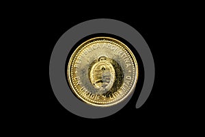 Argentine Gold Ten Centavo Coin Isolated On Black photo