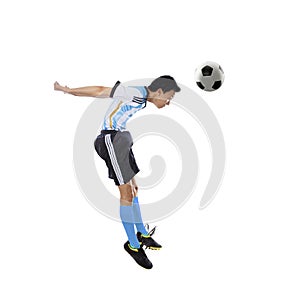 Argentine player heading ball isolated photo