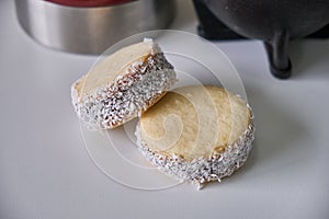 Argentine tradition: close-up photo of delicious cornstarch alfajores