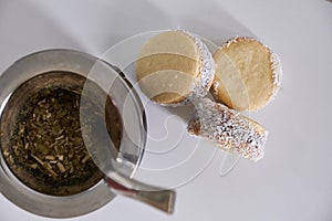 Argentine tradition: close-up photo of delicious cornstarch alfajores