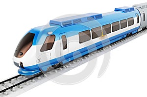 Argentinean flag painted on the high speed train. Rail travel in the Argentina, concept. 3D rendering