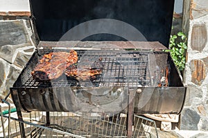 Argentinean roast made in a homemade barbecue in AlmuÃÂ±ecar photo