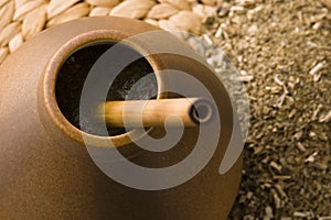 Argentinian calabase with yerba mate photo