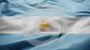 Argentinian flag waving in the wind. Close up of Argentine banner blowing silk