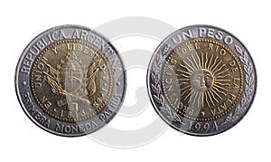 Argentinian peso coin, both sides.