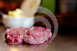 Argentinian raw beef rump steak cut to size