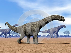 Argentinosaurus dinosaurs walk - 3D render