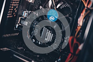 Arges Romania 02 15 2021: Processor cooler Intel. computer electronic components