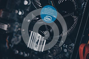 Arges Romania 02 15 2021: Processor cooler Intel. computer electronic components